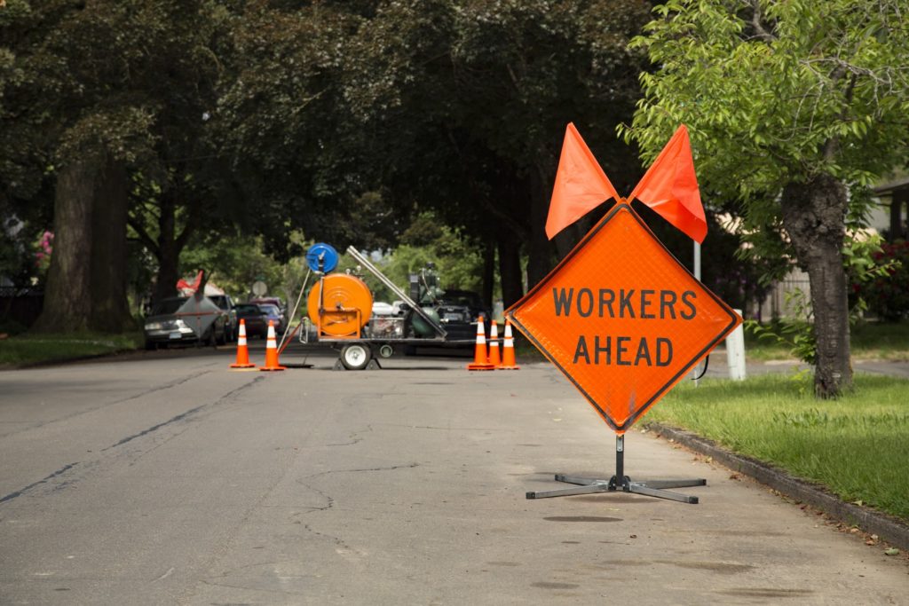 road work sign at a construction site