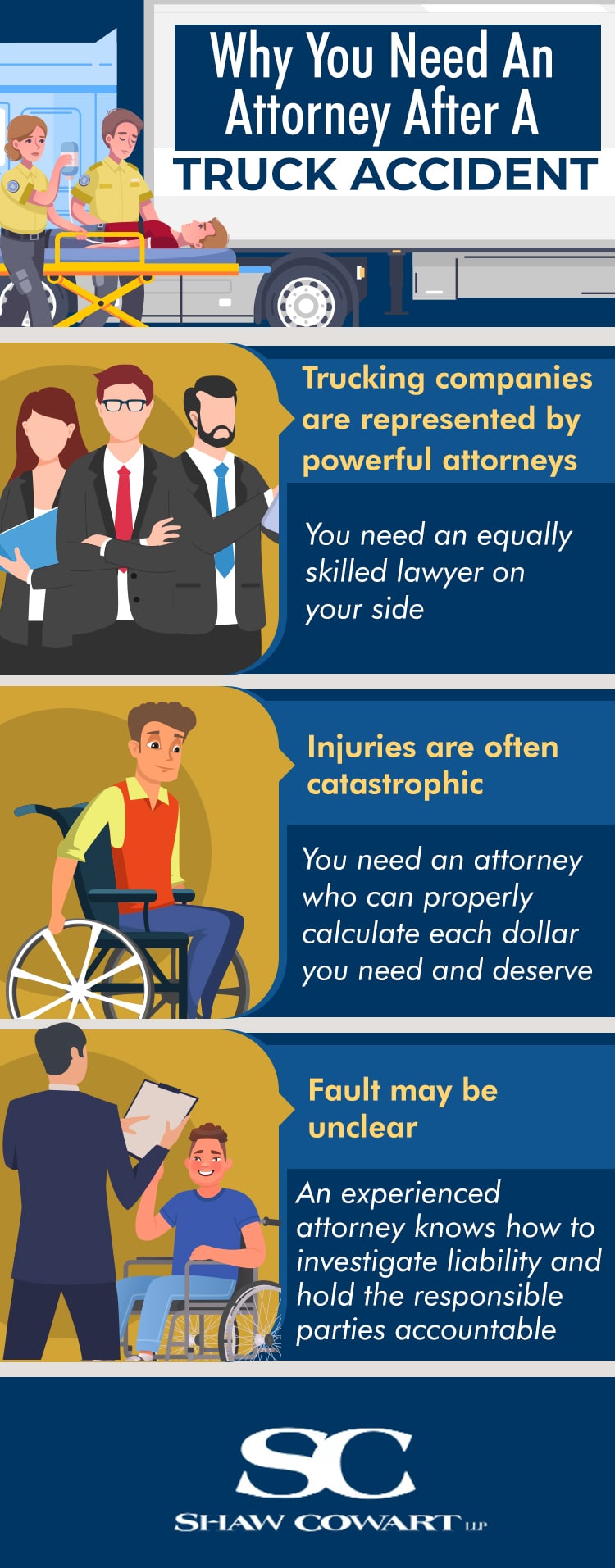 An infographic showing why you need an attorney after a truck accident